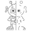 Draw symmetrically. Coloring Page Outline Of Cartoon little alien. Coloring book for kids