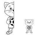 Draw symmetrically. Coloring Page Outline Of cartoon little cat with soccer ball. Football game. Coloring Book for kids Royalty Free Stock Photo