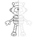 Draw symmetrically. Coloring Page Outline Of cartoon robot. Coloring Book for kids