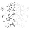 Draw symmetrically. Connect the dots picture. Tracing worksheet. Coloring Page Outline Of cartoon flower fairy with wings. Fairy