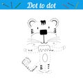 Draw a tiger, connect the dots. Cartoon animal for educational game for kids. Coloring book, point game with wild animal Royalty Free Stock Photo