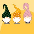 Draw vector illustration banner design cute three gnomes style Japanese. Anime.