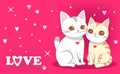 Draw vector illustration character design couple love of cats. Valentine day art cartoon style for postcard or poster Royalty Free Stock Photo