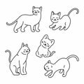 Draw vector illustration set outline of cute cat different pose.Doodle cartoon style Royalty Free Stock Photo