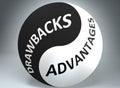 Drawbacks and advantages in balance - pictured as words Drawbacks, advantages and yin yang symbol, to show harmony between