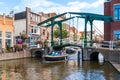 Drawbridge Old Rhine canal in Leiden, Netherlands