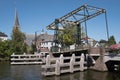 Drawbridge over a river opens, in the Netherlands