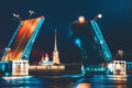 Drawbridge Palace Bridge and Peter and Paul Fortress. Saint Petersburg. Russia Royalty Free Stock Photo