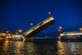 Drawbridge in Saint-Petersburg, Neva river, white nights, Russia