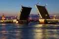 Drawbridge in St. Petersburg at night.