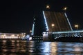 Drawbridge in St. Petersburg at night