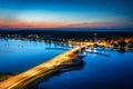 Drawbridge to Sobieszewo Island on the Martwa Wisla river at dusk. Poland