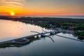 Drawbridge to Sobieszewo Island on the Martwa Wisla river at sunset. Poland