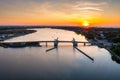 Drawbridge to Sobieszewo Island on the Martwa Wisla river at sunset. Poland