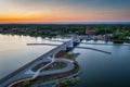 Drawbridge to Sobieszewo Island on the Martwa Wisla river at sunset. Poland