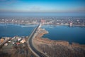 Drawbridge to Sobieszewo Island on the Martwa Wisla river at winter. Poland