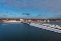 Drawbridge to Sobieszewo Island on the Martwa Wisla river at winter. Poland