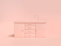 Drawer cabinet kitchen sink abstract soft pink-cream background 3d render object kitchen concept