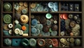 A Drawer Filled With Various Types Of Buttons. Generative AI Royalty Free Stock Photo