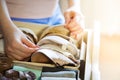 Drawer in the closet for storing underwear, socks and bras. Vertical Japanese storage system