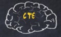Drawind of human brain on chalkboard with inscription CTE
