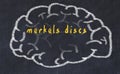 Drawind of human brain on chalkboard with inscription merkels discs Royalty Free Stock Photo