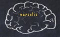 Drawind of human brain on chalkboard with inscription narcotic