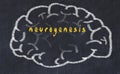 Drawind of human brain on chalkboard with inscription neurogenesis