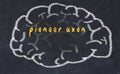 Drawind of human brain on chalkboard with inscription pioneer axon