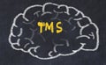 Drawind of human brain on chalkboard with inscription TMS