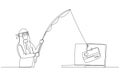 Drawing of arab businessman as cyber thief hacker try to get credit card concept of phishing. Single line art style