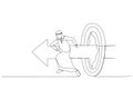 Drawing of arab businessman like superhero running and breaking target archery. Metaphor of success goal and success. Continuous