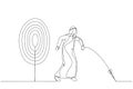 Drawing of arab businessman and target. Continuous line art