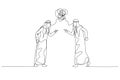 Drawing of arab man and colleague debating arguing concept of conflict. Single continuous line art