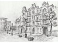 Drawing of architectural structures of the old city executed from life . Historical building in the center of Kiev . Cityscape ske