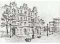 Drawing of architectural structures of the old city executed from life . Historical building in the center of Kiev . ske