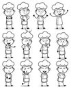 Drawing Art of Cartoon Chef Poses - Set of Concepts Vector illustrations