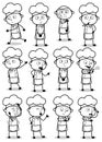 Drawing Art of Comic Chef Poses - Set of Concepts Vector illustrations Royalty Free Stock Photo