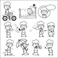 Drawing Art of Comic Chef - Set of Concepts Vector illustrations Royalty Free Stock Photo