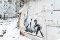 Drawing by artist Banksy in Borodyanka, Ukraine