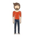 drawing avatar bearded man red shirt standing Royalty Free Stock Photo