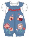 Drawing Of a baby girls dungaree hey bee outline print Vector ar Royalty Free Stock Photo