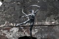 Drawing by Banksy on the wall of a house in Irpin, Ukraine