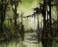 The drawing is based on swamps louisiana and southern swamps.