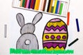 Drawing: Beautiful Easter card with easter eggs and cute bunny