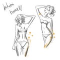 Drawing of beautiful girls wearing bikini