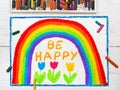 Drawing: beautiful rainbow and words BE HAPPY