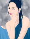 Drawing of beautiful women portrait in blue clothes