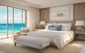 drawing bedroom king size beach front seabreeze and sunbed on sand hotel luxury house and villa Royalty Free Stock Photo