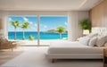 drawing bedroom with large glass door beach front seabreeze on sea view hotel luxury house and villa Royalty Free Stock Photo